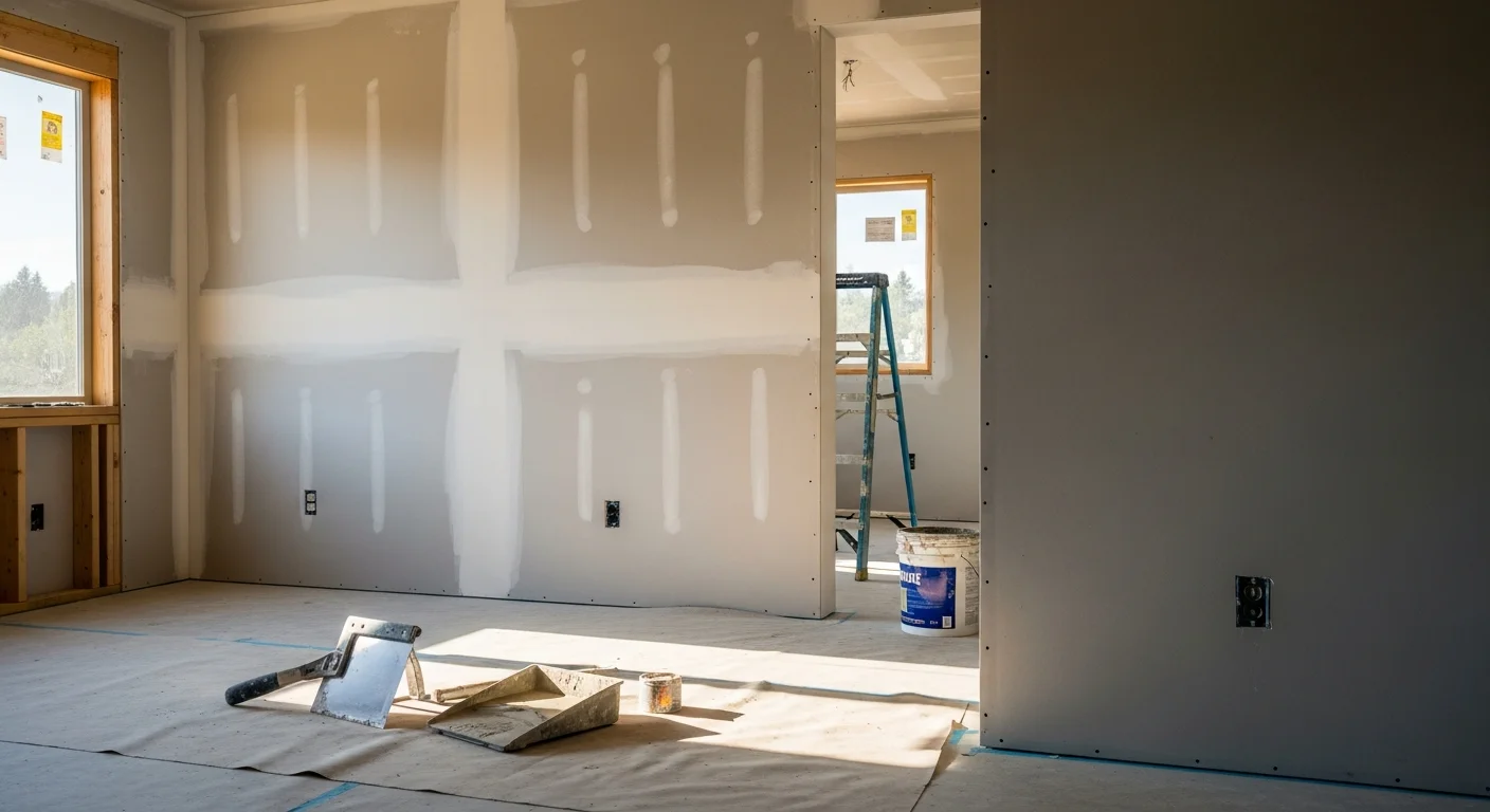 Drywall installation and finishing work in progress