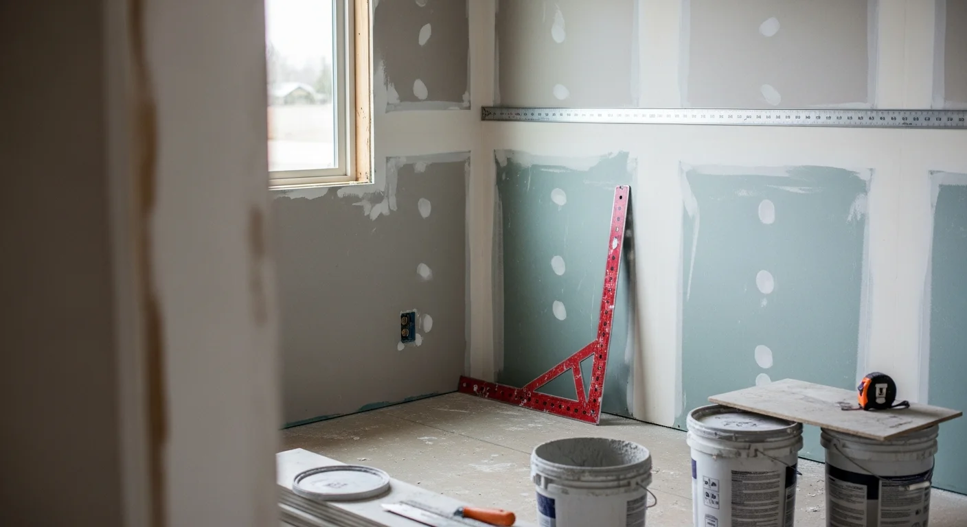 A Primetimедrywall consultant reviewing wall conditions inside a Chico home during a remodeling consultation. The room shows existing drywall surfaces being assessed prior to a planned interior renovation.